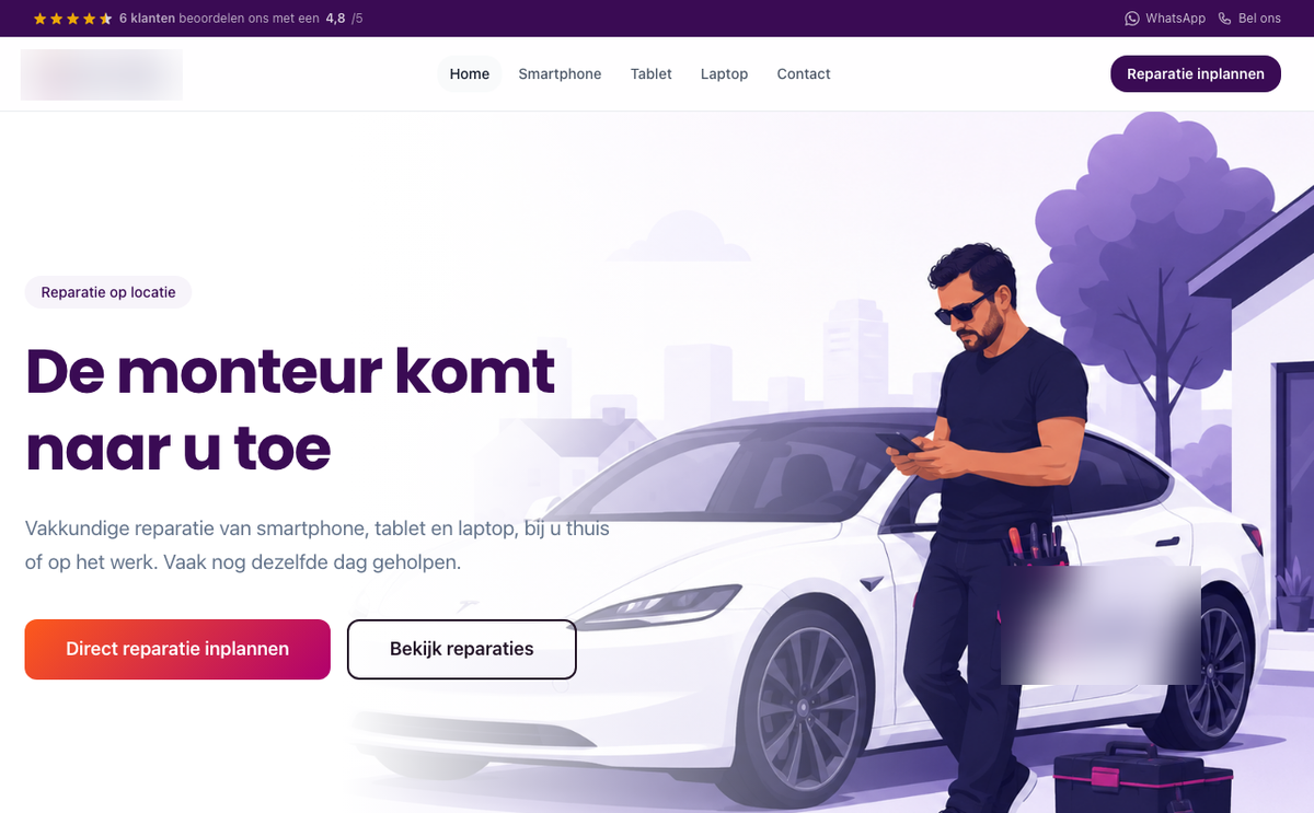 Voorbeeld van een dienstverlener-website in Webrio
