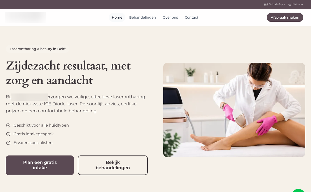 Voorbeeld van een Webrio-site voor een schoonheidssalon