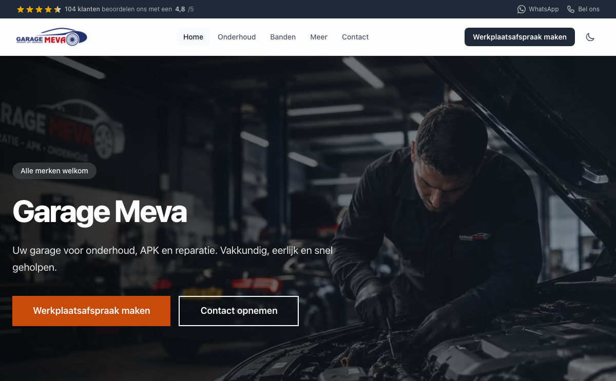 Voorbeeld van een Webrio-site: Garage Meva