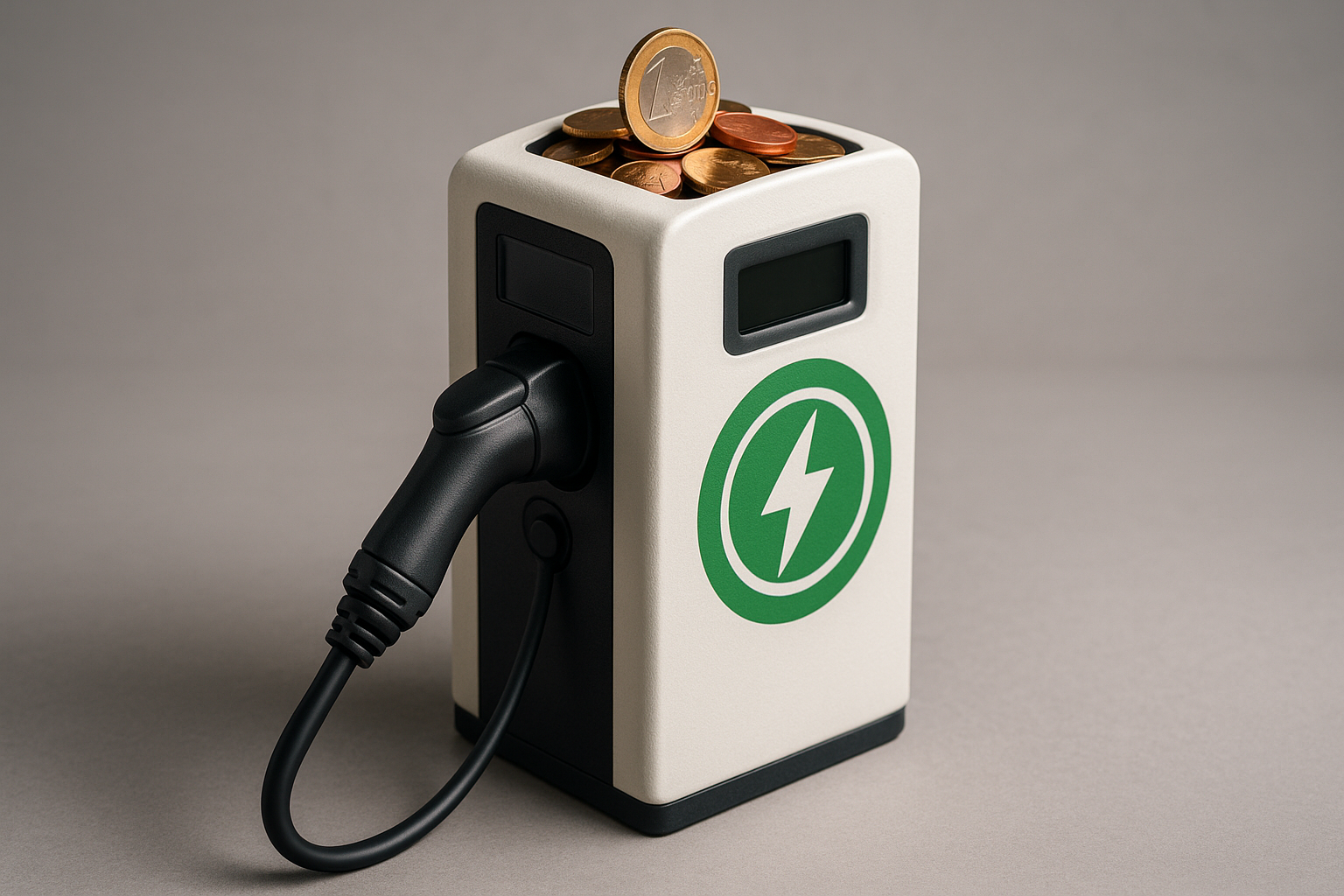 Een elektrische laadpaal in de vorm van een spaarpot
